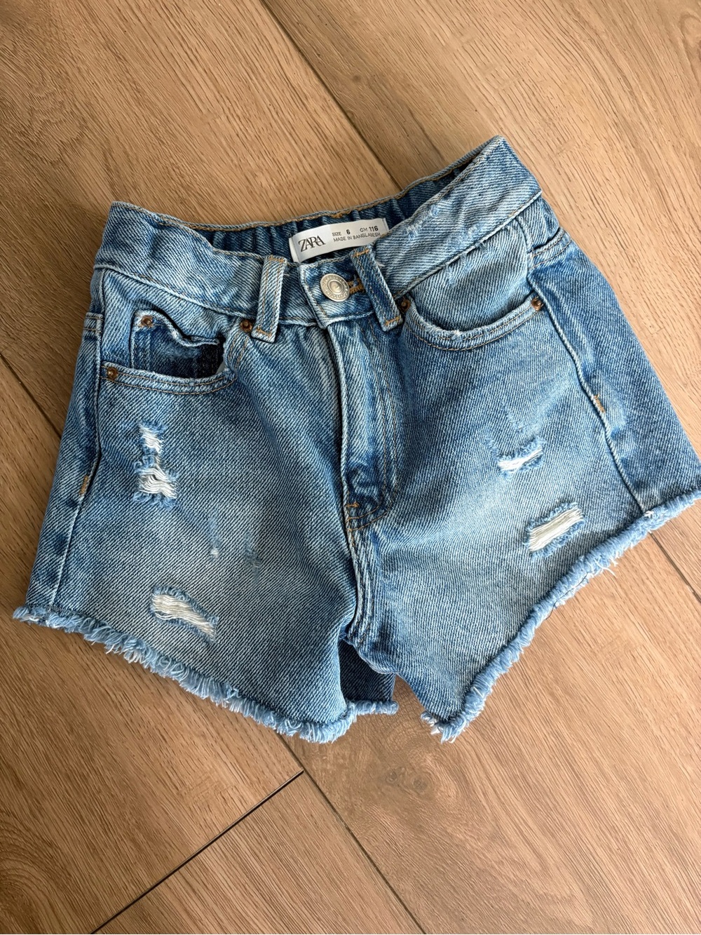 Zara Light Blue Distressed Denim Shorts